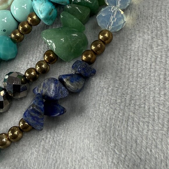 Multilayer Beaded Necklace Faux Turquoise, Faux Pearls & Gemstones Multicolor - Picture 11 of 16